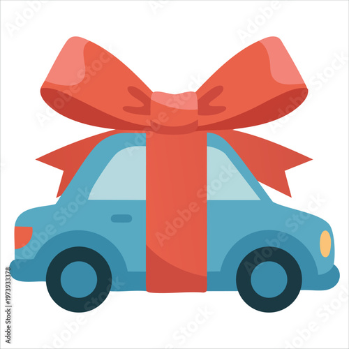 Present Vehicle Symbol With Festive Bow Flat Design Element For Digital Graphics