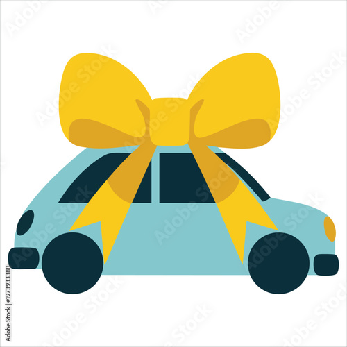 Automobile Surprise Present Icon Featuring Elegant Ribbon Decoration Vector Art