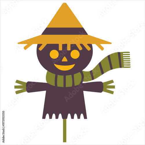 Scarecrow Silhouette With Pumpkin Head And Rags Smiling Vector Illustration For Halloween