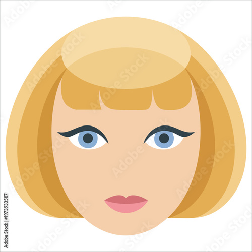 Beautiful Young Woman Portrait With Cascading Hair And Plump Pink Lips Vector Art