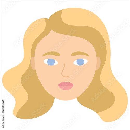 Blonde Girl Face With Light Blue Eyes And Pink Lips Vector Portrait Illustration
