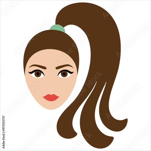 Young Woman With Long Hair In Ponytail Piercing Look And Full Lips Vector Art