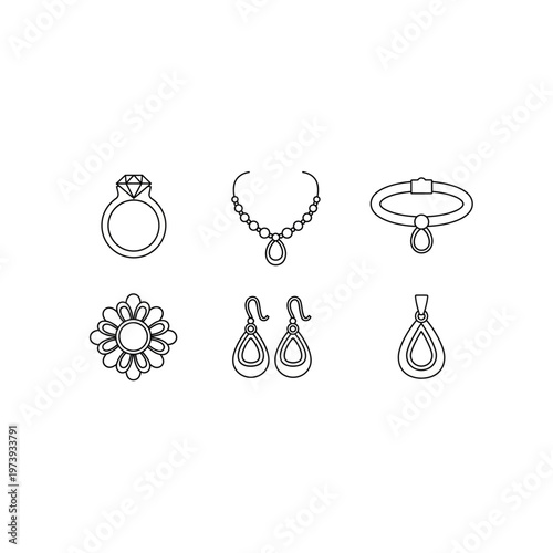 Set of various jewelry line art icons