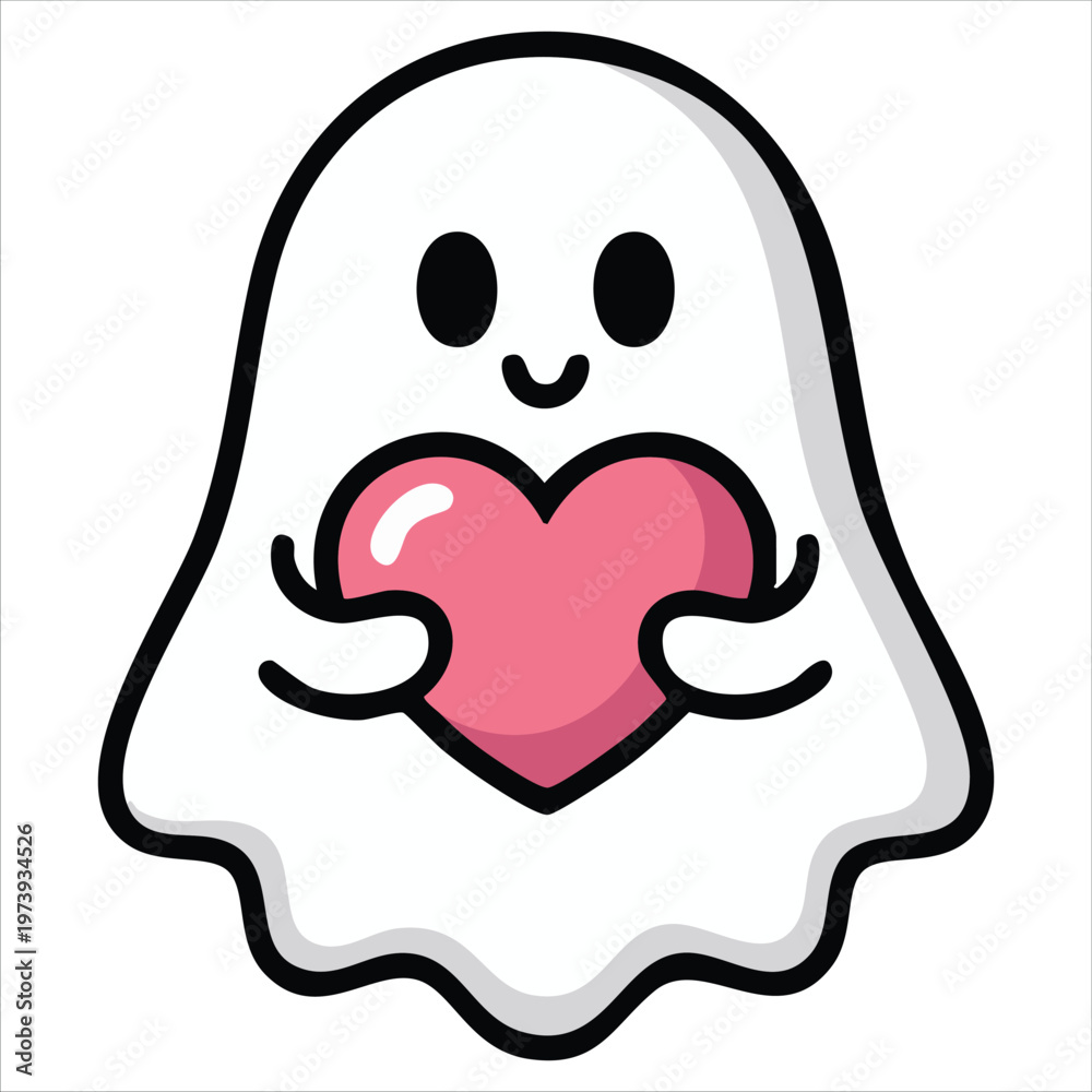 Fototapeta premium Ghost Logo Icon Holding A Love Balloon Isolated On Color Background Vector Illustration