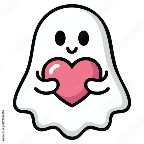 Ghost Logo Icon Holding A Love Balloon Isolated On Color Background Vector Illustration