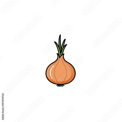 Whole fresh yellow onion with green sprouts, ready for cooking, a staple ingredi