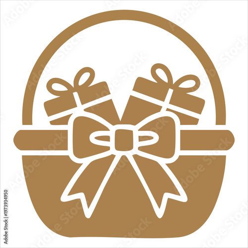 Blank Wicker Basket Gift With Red Bow Ribbon Isolated Flat Cartoon Vector Illustration