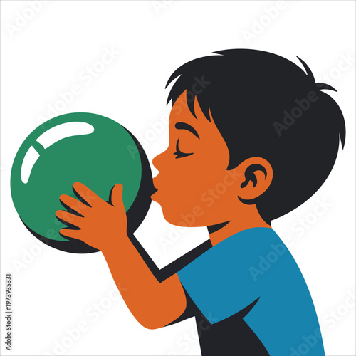 Vector Illustration A Boy Calling The Balloon For Play And Childhood Fun Graphics