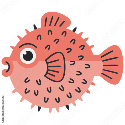 Puffer Fish Cartoon Icon Vector For Marine Life And Ocean Animal Graphics