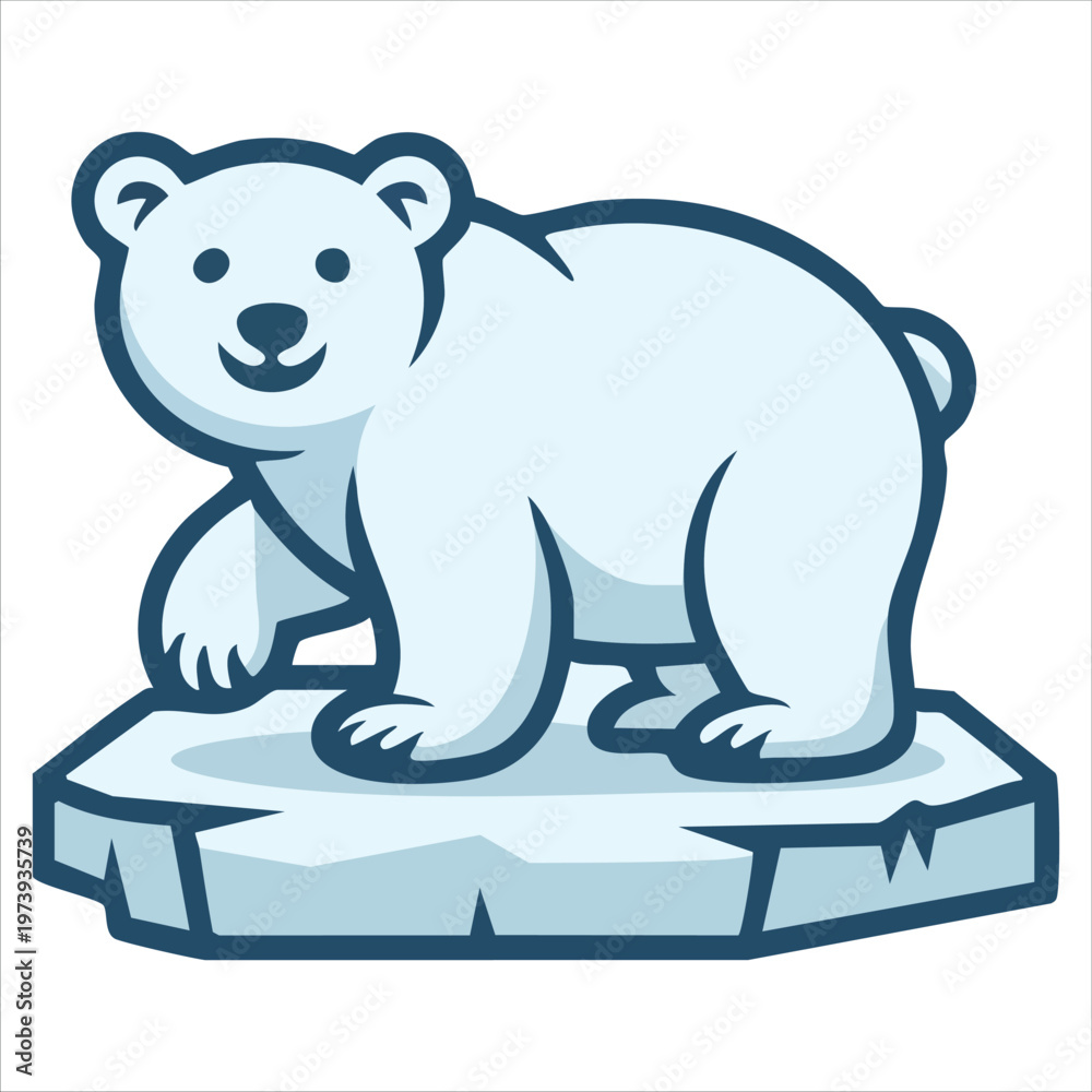 Fototapeta premium Arctic Mammal On Frozen Block Flat Vector Art For North Pole Animal Graphics