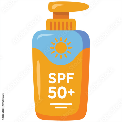 Sunscreen In Container With Dispenser Sunscreen SPF Vector Object Cartoon Style On White Background