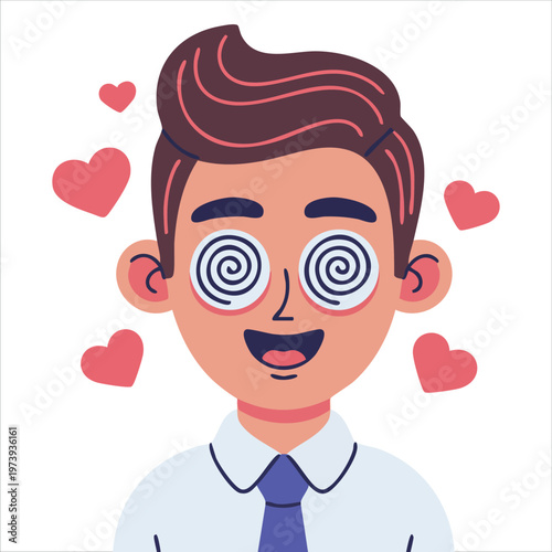 Happy And In Love Young Man Bewitched And Enchanted Guy With Magic In Eyes Vector