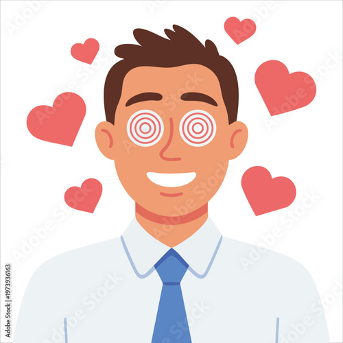 Romantic Male Character With Starry Expression Flat Vector Art For Love And Crush Concepts