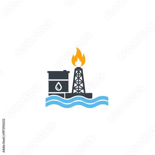 Offshore oil platform and barrel icon