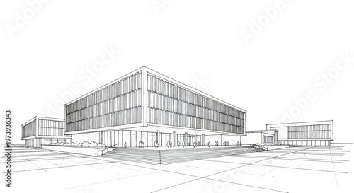Architectural sketch of a modern office building complex.