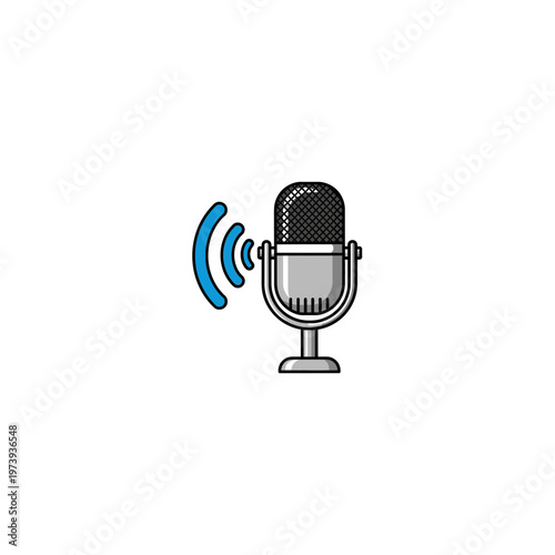 Professional studio microphone icon with sound waves