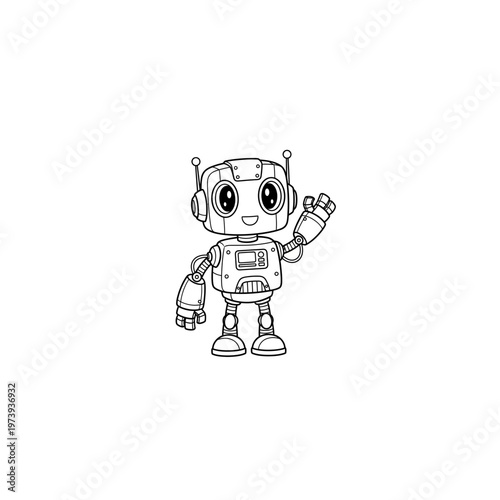 Cute cartoon robot waving hello