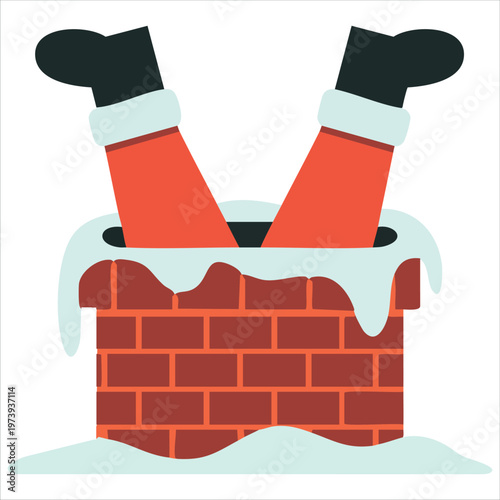 Three Dimensional Festive Scene Featuring Santa Claus Trapped Inside a Chimney