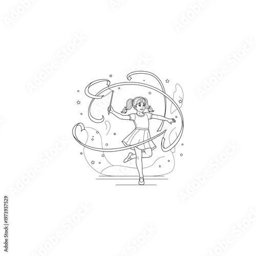 Girl performing rhythmic gymnastics with ribbon