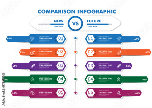 5 steps comparison diagram for business state representation | Infographic timeline step by step compare chart with icon