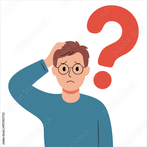 Character Displaying Confusion and Uncertainty Through Expressive Cartoon Illustration