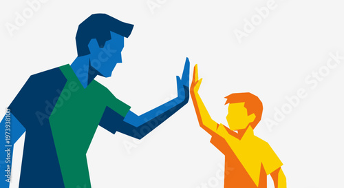 Man and boy giving high five.