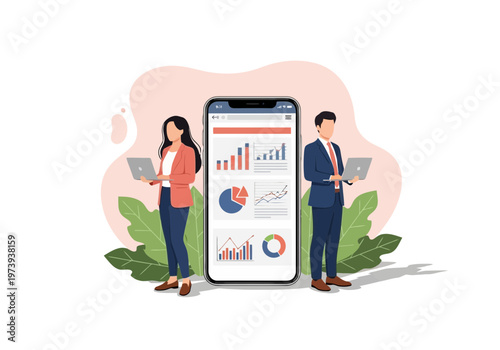 Business people working with mobile app analytics