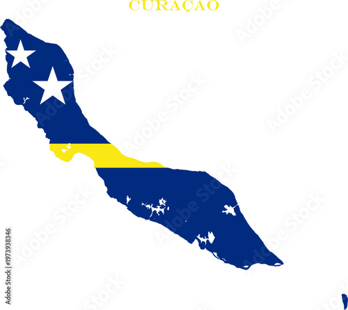 Curacao Map Flag Caribbean National Vector Outline with Stars