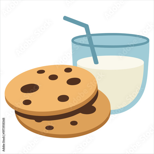 Sticker Style Graphic Showing Beverage Glass Accompanied by Baked Sweet Snack