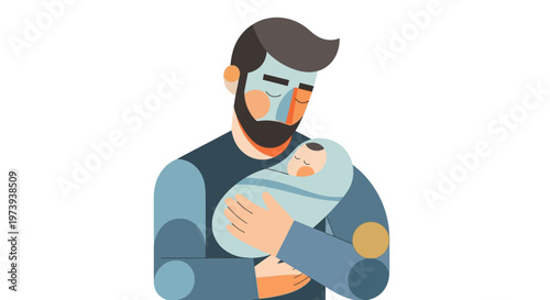 Man holding baby in arms close.