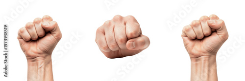 Obraz na plátně Powerful Clenched Fist Gestures Set - Male Hands Raised in Protest, Strength, an