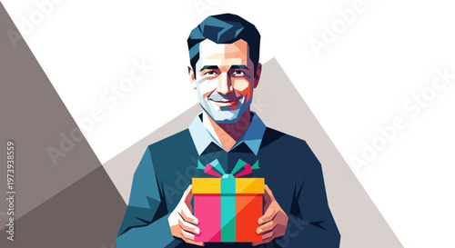 Man Holding Colorful Gift Box.