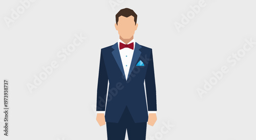 Man Wearing Blue Suit Bowtie.