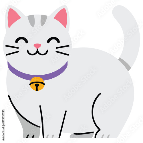 Doodle Style Icon Featuring Traditional Beckoning Cat Figure for Good Fortune