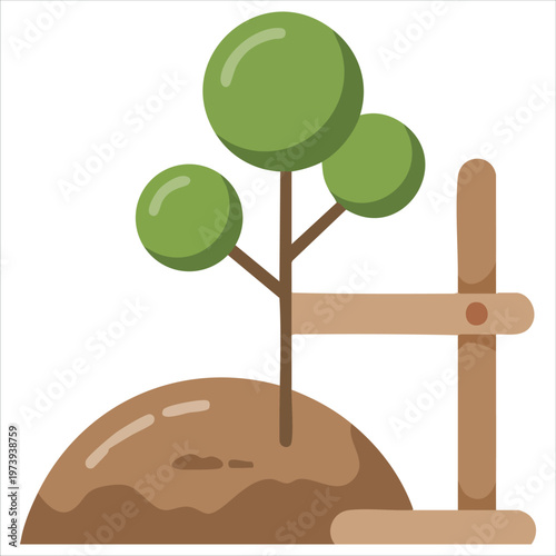 Gardening Theme Icon Showing Young Vegetation Supported by Stake for Growth Assistance