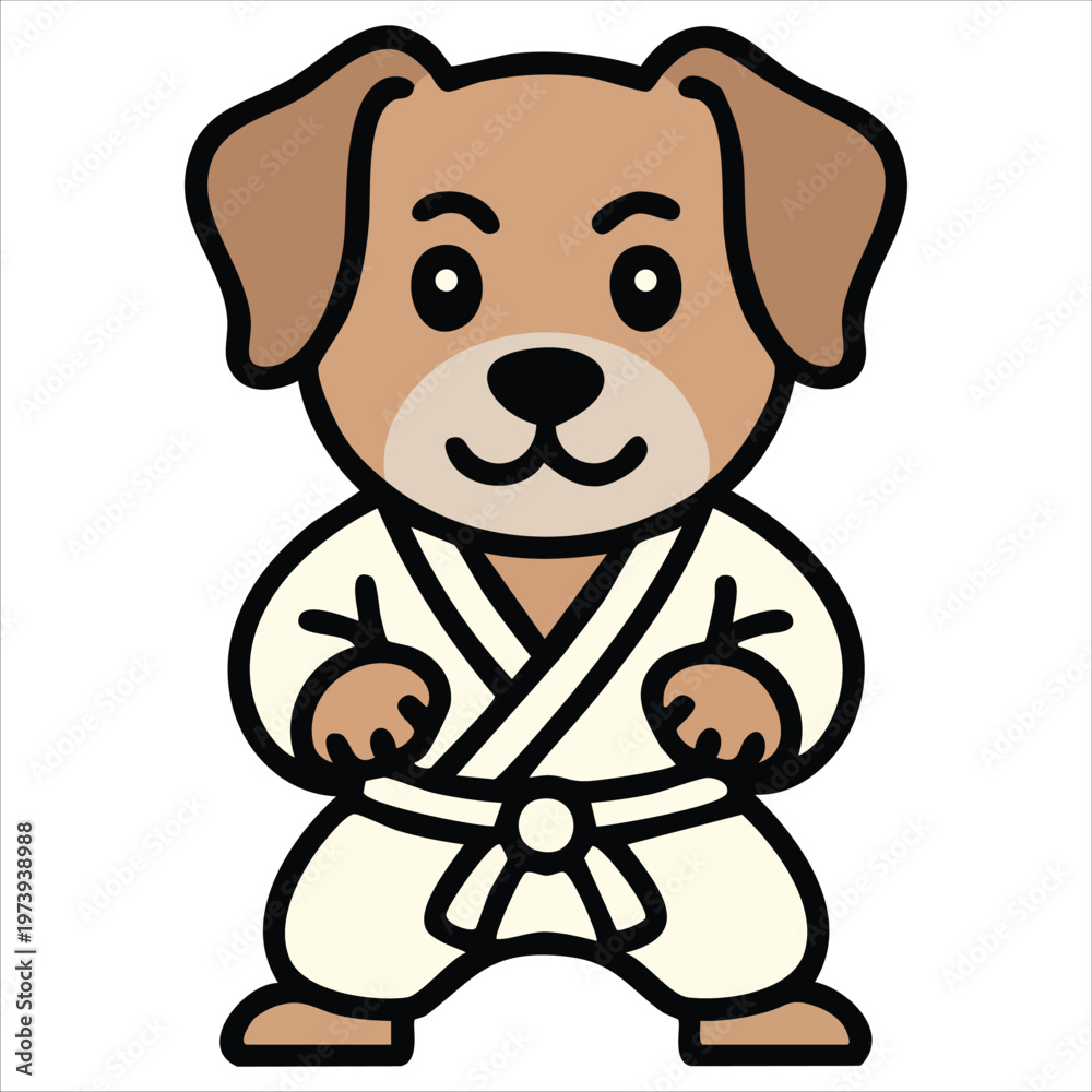Fototapeta premium Canine Martial Artist Character Demonstrating Combat Stance in Playful Cartoon Graphic