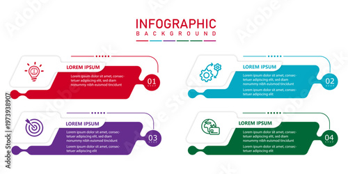 Infographic 4 steps or options modern template timeline diagram | Futuristic diagram business progress presentation | Multi colour corporate flow chart design