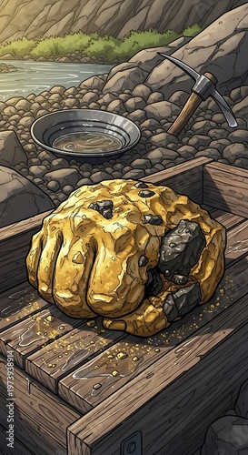 Golden Nugget Discovery - A Miners Dream Realized by the River.