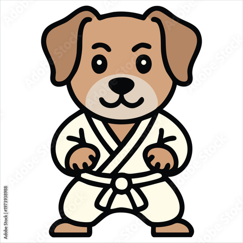 Canine Martial Artist Character Demonstrating Combat Stance in Playful Cartoon Graphic