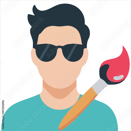 Visual Artist Graphic Representing Designer Character with Creative Tools and Skills