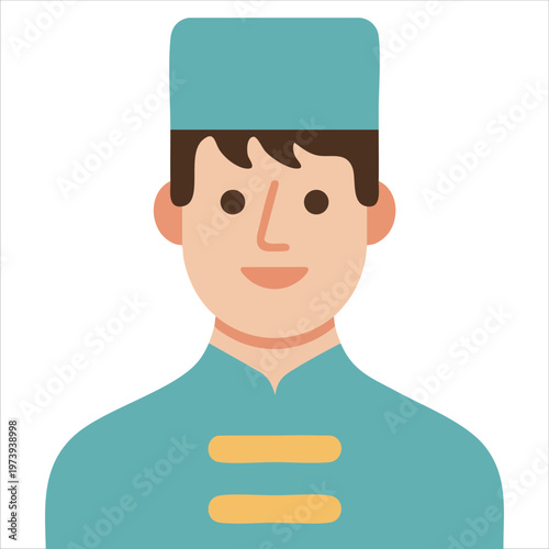 Hotel Staff Icon Depicting Bellhop Figure with Professional Appearance and Service Attitude