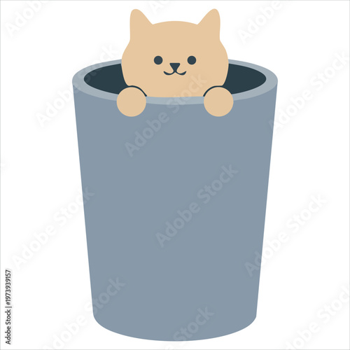 Feline Creature Curiously Placed Inside Container for Whimsical Animal Character Graphic