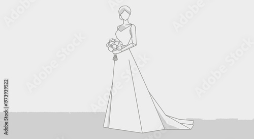 Woman Wearing Wedding Dress Holding Bouquet.
