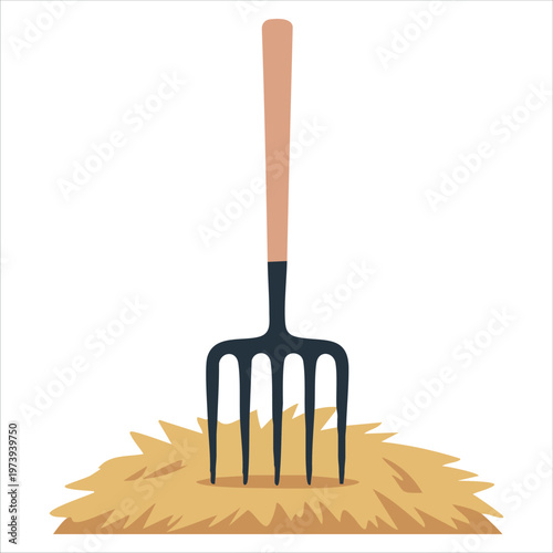 Farming Tool Embedded in Dry Grass Bundle for Agricultural Work and Harvest Concepts