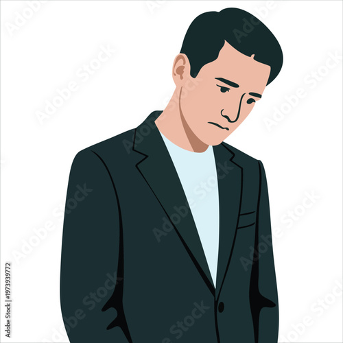 Figure Wearing Dark Attire Displaying Grief and Sadness for Mourning Concept Illustrations