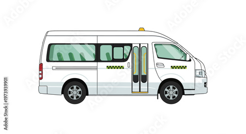 A white public transport minibus or shuttle van illustration.