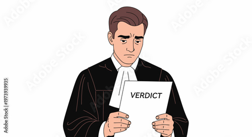 A concerned lawyer looks at a legal verdict document.