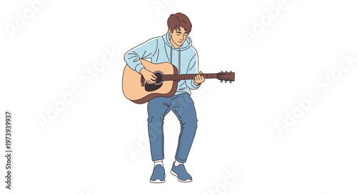 Young man in a hoodie playing acoustic guitar illustration