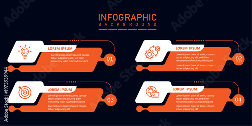 Business process infographic with horizontal flow and clear 4 steps indicators | Abstract timeline presentation template with icons for corporate workflow and strategic planning visuals