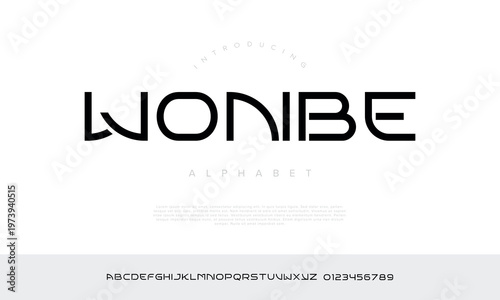 Wonbe futuristic modern geometric alphabet font set for technology logo branding and sci-fi movie title